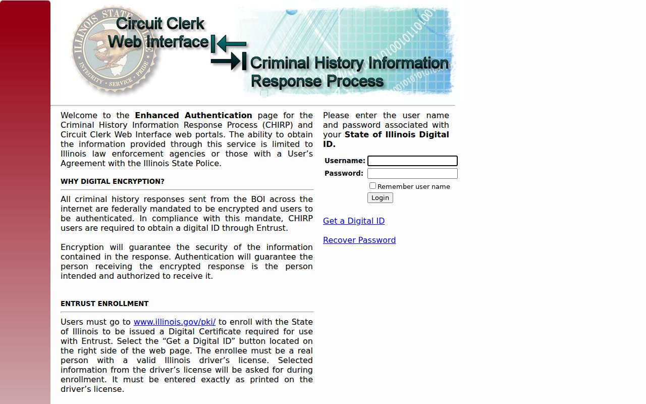 DeWitt County criminal history CHIRP portal login